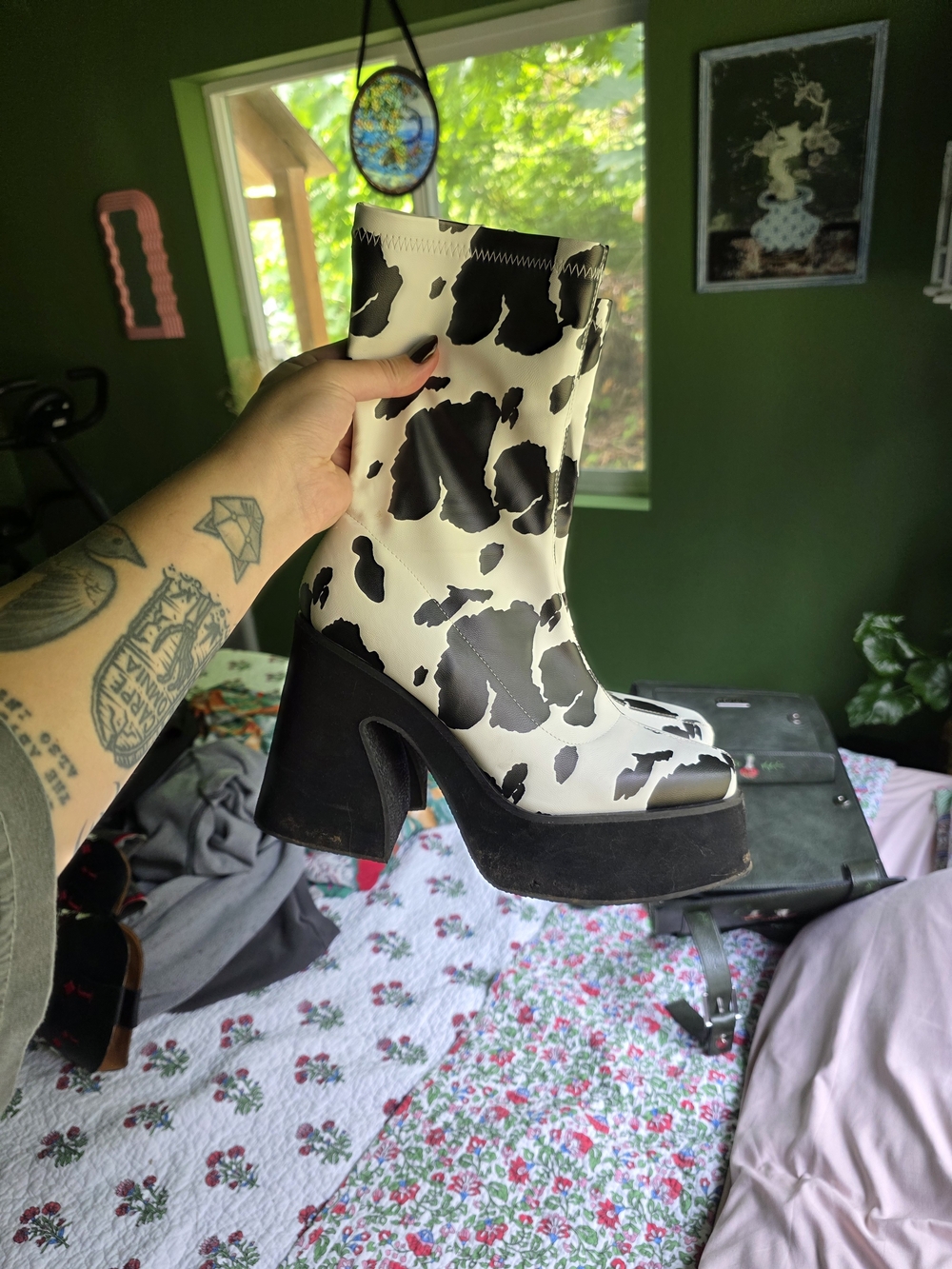Koi Footwear Chunky Cow-Print Platform Boots